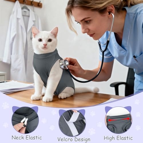 MELLIEX Katzenbody Nach Op,Katzen Op Atmungsaktiv Erholungsanzug Kleidung Modal Recovery Kastration Spay Entwöhnung für Sterilisationsoperationen, Entwöhnungsphasen Oder Hautverletzungen – Bild 4
