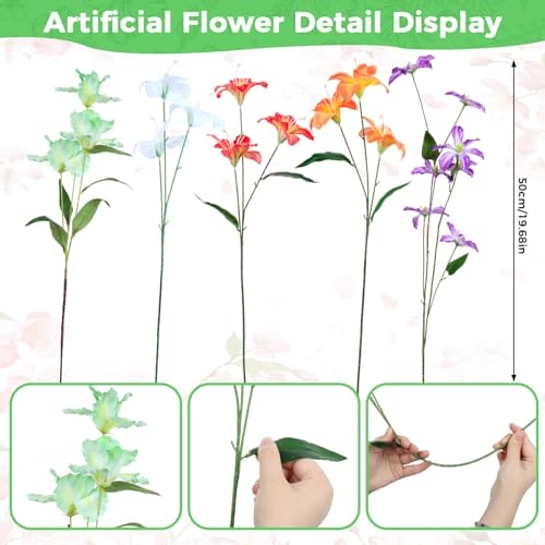 Longzhuo Künstliche Blumen Lily Art Flowers,Hydrangea Artificial Plants (1, 5 Paketen Lilie,1 Paket lris.1 Paket Klematis) – Bild 5