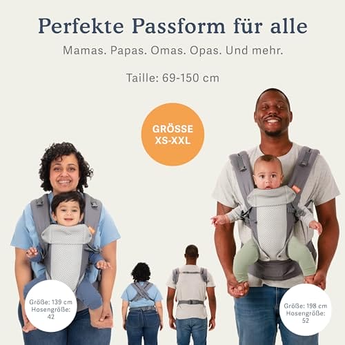 Beco Gemini Babytrage von Neugeborenem bis Kleinkind | Ergonomische Babytrage für Babys 3,2–15,8 kg (7–35 lbs) | M-Position, Verstellbarer Sitz, Atmungsaktives 3D-Mesh (Dunkelgrau) – Bild 6