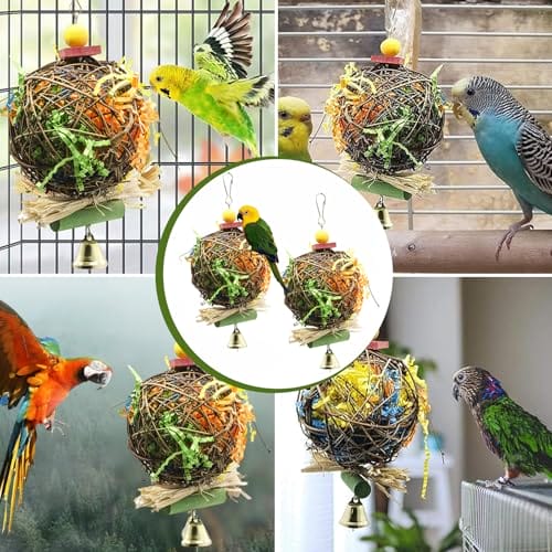 TFLPUO 2 Stück Vogelspielzeug, Budgies Toys Natural Rattan Ball Vogelkäfig Hängen Spielzeug Vogel Käfig Zubehör für Wellensittich Papageien (20 * 10cm) – Bild 6