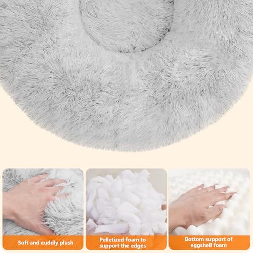 HMTOPE Orthopädisches Hundebett rund Hundekissen Hundesofa Katzenbett Donut Kuscheliges Hundekorb Waschbar, 70 cm Ø, Hellgrau – Bild 6