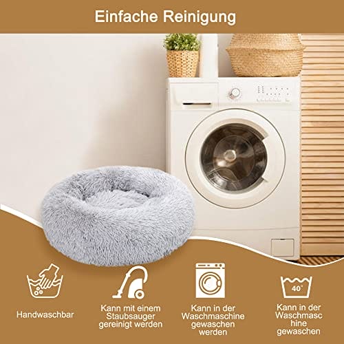 Lucky Sign - Katzenbett Hundebetten Rundes Kuschelbett Hundekörbchen Katzenkorb Zum Schlafen Hundekissen Waschbar Katzenschlafplatz für Katzen und kleine Hunde, (M) 50 cm Ø - Hellgrau – Bild 4