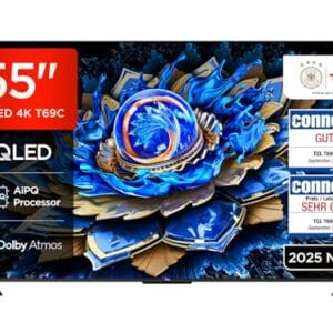 TCL 55T69C 55 Zoll QLED, Direct LED TV, 4K HDR TV, Smart Google TV (Dolby Vision & Atmos, Motion Clarity, Kompatibel mit Google Assistant & Alexa)