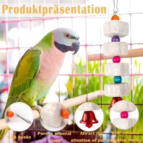 RQcMid 3 Stück Wellensittich Spielzeug, Vogelspielzeug für Wellensittiche, Papageienspielzeug, Kalkstein für Wellensittiche, Nymphensittich Spielzeug, Farbe Zufällig, 19 cm x 4 cm – Bild 5