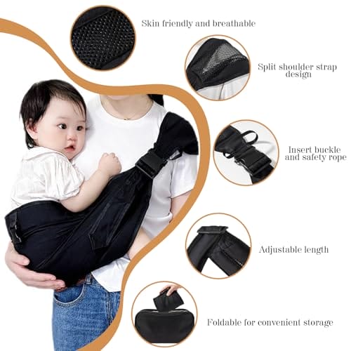 JOZMMZEOOA Tragetuch Baby Trage für Kinder bis 30kg Multifunktion Hüfttrage Verstellbar Trage Seitlich Kleinkind Toddler Carrier, Geeignet für Säuglinge und Kleinkinder im Alter Von 6-48 mth (Mesh) – Bild 4