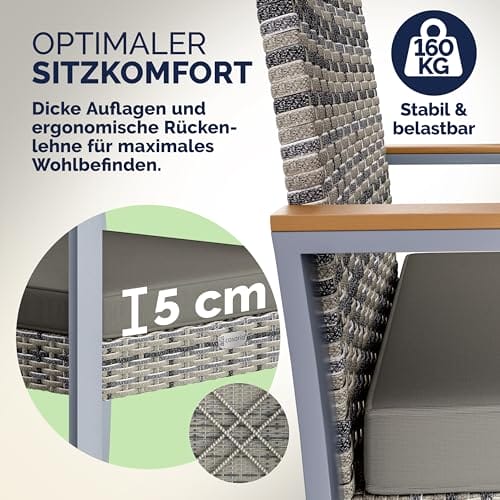 Casaria® Balkonmöbel Set Polyrattan Holz Akazie Wetterfest 2 Stühle Tisch Auflagen 160kg Belastbarkeit Verstellbar Terrasse Balkon Möbel Lounge Outdoor – Bild 5