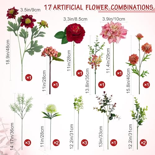 YMIFEEY Kunstblumen wie Echt Künstliche Blumen Zweige Blumenstrauß Künstlich Rot Seidenblumen Fake Blumen Pflanzen Deko Artificial Flowers Tischdeko Valentinstag Muttertag Frauen Geschenk (Rot) – Bild 3