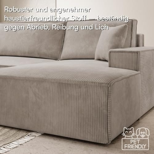 Selsey Sofa Ecksofa Eckcouch Schlafsofa Couch Mit Stauraum Schlaffunktion Pflegeleicht Polyurethanschaum L Form Rechts Farese Beige Cordoptik – Bild 6