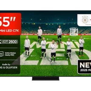 TCL 55C7K QD-Mini LED Fernseher, 55 Zoll, 4K HDR Premium, Dolby Vision IQ & Atmos, Smart TV mit Google TV, 144Hz, HDMI 2.1, AMD FreeSync Premium Pro, AirPlay 2, Google Assistant