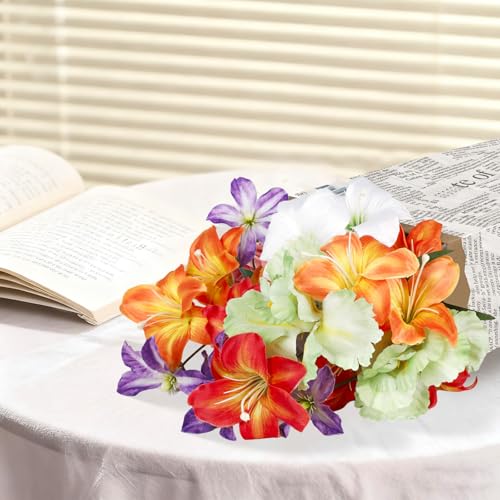 Longzhuo Künstliche Blumen Lily Art Flowers,Hydrangea Artificial Plants (1, 5 Paketen Lilie,1 Paket lris.1 Paket Klematis) – Bild 4