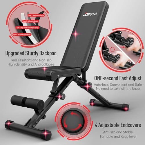 JOROTO Verstellbare Hantelbank Klappbare Bauch Folding Flach Einstellbar Trainingsbank mit 318 kg Belastung für Zuhause, Bankdrücken Bank mit Ein-Knopf-Faltdesign (Modell:MD35) – Bild 6
