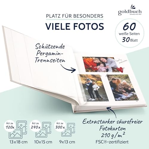 goldbuch 27 723 Bella Vista Fotoalbum mit Bildausschnitt Sandgrau, Erinnerungsalbum im Format 30 x 31 cm, Foto Album 60 weiße Seiten mit Pergamin-Trennblättern, Fotobuch mit Leineneinband, Grau – Bild 5