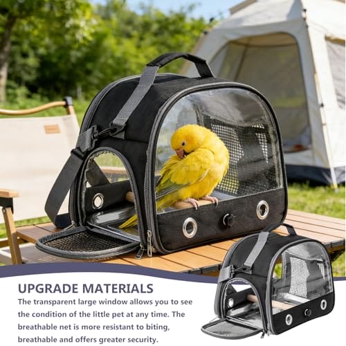 Vogel-Tragetasche mit Edelstahl-Tablett und Stehstange, Vogel Transportbox, Atmungsaktiver Tragbarer Vogelkäfig für Wellensittich/Sittiche/Kleintiere, Bird Transport Box(Schwarz) – Bild 4