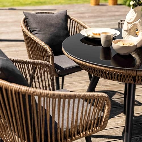 di volio Gartenmöbel-Set RIETI Beige/Grau, Terrassenmöbel aus Polyrattan und Stahl, Gartenmöbel für 4 Personen - Couchtisch & 4 Stühle – Bild 6