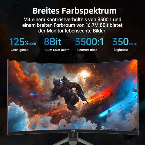 KTC Gaming Monitor 32 Zoll FHD Curved Monitor, 240Hz, 1ms, 1920x1080, Freesync & G-sync, HVA 1500R PC Bildschirm, 125% sRGB, Blaulicht Reduktion, VESA, DP1.4/HDMI 2.0 240Hz, USB2.0, H32S17F – Bild 5