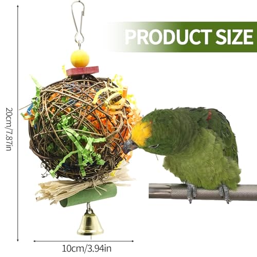 TFLPUO 2 Stück Vogelspielzeug, Budgies Toys Natural Rattan Ball Vogelkäfig Hängen Spielzeug Vogel Käfig Zubehör für Wellensittich Papageien (20 * 10cm) – Bild 3