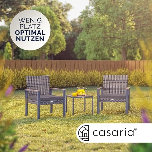 Casaria® Balkonmöbel Set Polyrattan Holz Akazie Wetterfest 2 Stühle Tisch Auflagen 160kg Belastbarkeit Verstellbar Terrasse Balkon Möbel Lounge Outdoor – Bild 3