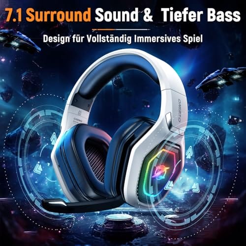 Ozeino OW810 Gaming Headset 40h Akku & Spielen beim Laden, 2.4GHz+BT(≤30ms), 7.1 Surround Sound Wireless Headset Mit Mikrofon für FIFA/CS:GO/Streaming, Kompatibel für PS5/PS4/Switch/Mac, Kristallweiß – Bild 5