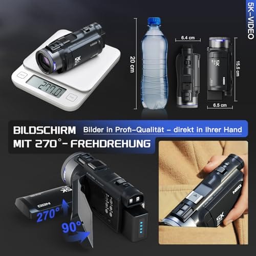NBD 5K Camcorder 48MP F1.8 mit 16X Zoom & 270° Drehdisplay, 5K/30fps Video, WiFi – Profi-Vlog Kit inkl. 64GB + Mikrofon (Schwarz) – Bild 6
