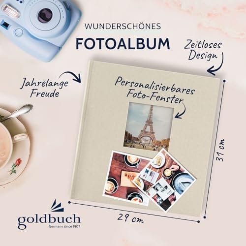 goldbuch 27 723 Bella Vista Fotoalbum mit Bildausschnitt Sandgrau, Erinnerungsalbum im Format 30 x 31 cm, Foto Album 60 weiße Seiten mit Pergamin-Trennblättern, Fotobuch mit Leineneinband, Grau – Bild 3