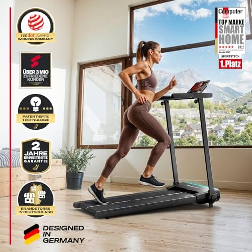 Sportstech Laufband für Zuhause, Laufband klappbar, Treadmill bis 12 km/h, max. 120kg, Tablethalterung, Deutsche Qualitätsmarke, mit 11,5% Steigung, Bluetooth App kompatibel, LED, sProRun (Schwarz) – Bild 5