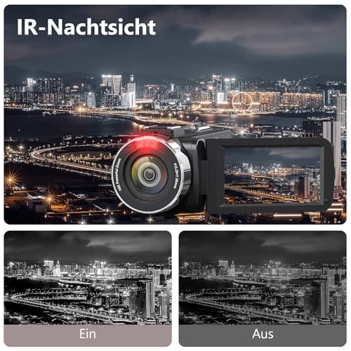 Videokamera 4K Camcorder HD 80MP IR-Nachtsicht Vlogging Kamera für YouTube, Webcam Camera mit 18-Facher Digitalzoom, 3.0’’ 270° Drehung IPS Bildschirm 30FPS Videokamera mit 32GB SD-Karte und 2 Akkus – Bild 4
