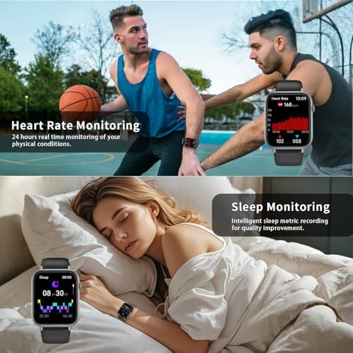 Smartwatch Herren Damen, 1,85" HD Touchscreen Smart Watch mit Telefonfunktion, 100+ Sportmodi Sportuhr mit Schrittzähler/Schlafmonitor/Herzfrequenzmonitor, IP68 Wasserdicht Fitnessuhr für iOS Android – Bild 5