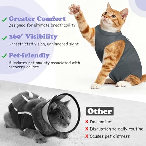MELLIEX Katzenbody Nach Op,Katzen Op Atmungsaktiv Erholungsanzug Kleidung Modal Recovery Kastration Spay Entwöhnung für Sterilisationsoperationen, Entwöhnungsphasen Oder Hautverletzungen – Bild 6