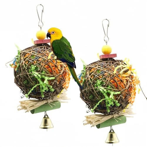 TFLPUO 2 Stück Vogelspielzeug, Budgies Toys Natural Rattan Ball Vogelkäfig Hängen Spielzeug Vogel Käfig Zubehör für Wellensittich Papageien (20 * 10cm)
