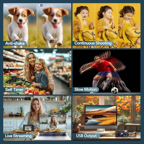 Digitalkamera 4K, 16X Autofokus Digitalzoom Kamera, 48MP 3 Zoll 180° Klappbarer LCD-Bildschirm HD Kompakte Vlog Kamera mit Ladestation, 2 Akkus, 32GB Karte, Geeignet für Anfänger, Kinder – Bild 6