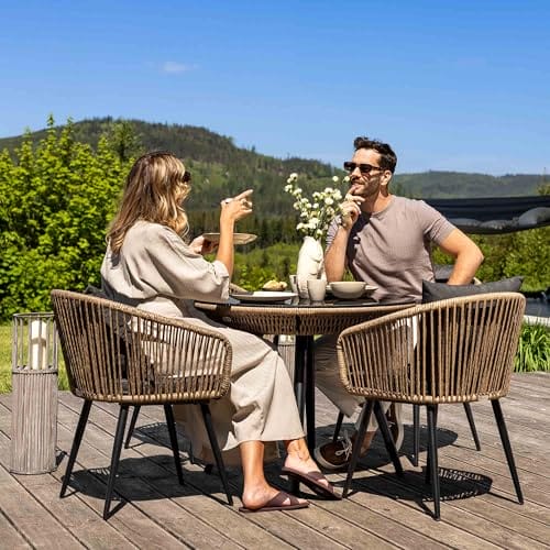 di volio Gartenmöbel-Set RIETI Beige/Grau, Terrassenmöbel aus Polyrattan und Stahl, Gartenmöbel für 4 Personen - Couchtisch & 4 Stühle – Bild 4