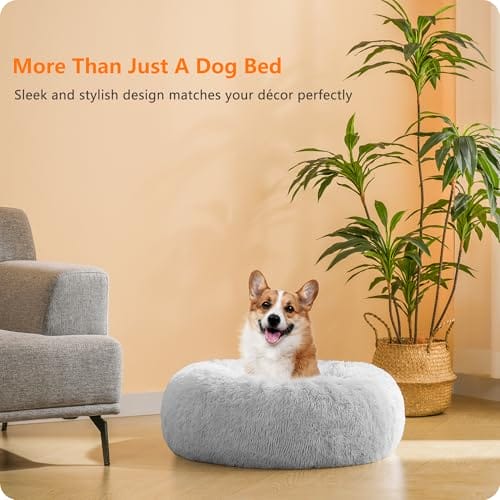 HMTOPE Orthopädisches Hundebett rund Hundekissen Hundesofa Katzenbett Donut Kuscheliges Hundekorb Waschbar, 70 cm Ø, Hellgrau – Bild 3