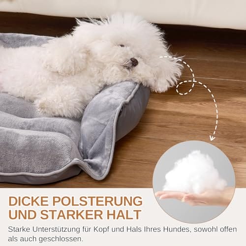 Dogat Hundebett waschbar, Hundesofa, 89x64cm | 4 Größen (S-XL), Flanell-Oberfläche, rutschfest, Hundekissen mit Reißverschluss für kleine, mittlere & große Hunde, Grau – Bild 4
