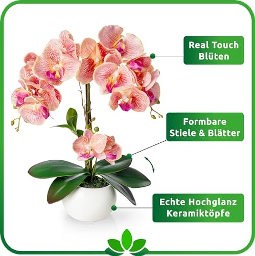 PASCH® Orchideen künstlich in Hochglanz-Keramiktopf (40cm) | Kunstblumen im Topf | Kunstblumen wie echt | künstliche Orchideen im Topf | künstliche Blumen im Topf | Kunstblume Orchidee – Bild 5