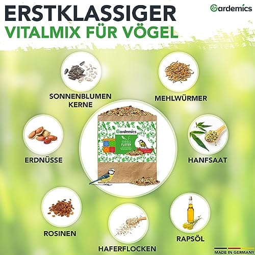 Gardemics Vogelfutter Wildvögel ganzjährig 10 Kg - Mit Mehlwürmern - Premium Protein Wildvogelfutter Ganzjahresfutter für Artenvielfalt im Garten – Bild 6