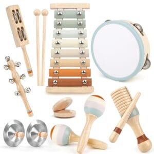 Toddler Musical Instruments, Neutral Colours Montessori Wooden Musical Instruments for Toddlers from 18m-3 Years, Children’s Instruments Toy, Christmas and Birthday Gift for 18M-3-5 Years