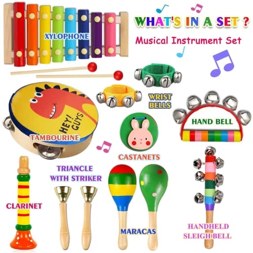 ZLWENA Kinder Musikinstrumente Holz Kleinkind Percussion Spielzeug Set – Bild 4