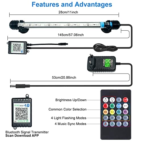 VARMHUS LED Aquarium Beleuchtung,Aquarium Licht mit APP Steuerung Fernbedienung,Aquarium LED Lampe RGB Farbwechsel zum Beleuchten von Aquarienpflanzen DIY Vollspektralfarbe Zeitkontrolle 28cm – Bild 5
