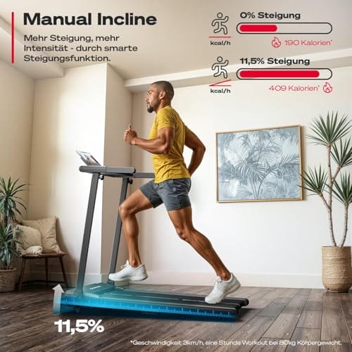 Sportstech Laufband für Zuhause, Laufband klappbar, Treadmill bis 12 km/h, max. 120kg, Tablethalterung, Deutsche Qualitätsmarke, mit 11,5% Steigung, Bluetooth App kompatibel, LED, sProRun (Schwarz) – Bild 3