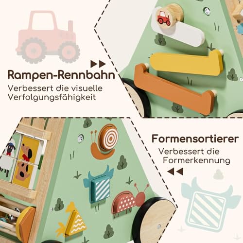 Lehoo Castle Lauflernwagen Baby, Lauflernwagen Holz mit Bremse, Baby Walker mit Activity Board, Laufwagen ab 1 Jahr, Baby Lauflernhilfe, Baby Spielzeug 1 Jahr – Bild 6