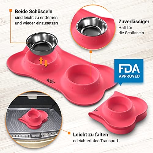 Katzen- und Hundenäpfe mit Silikon-Napfunterlage - Edelstahl Schüssel 2 x 145ml rutschfeste Silikon Fressnapf Unterlage Katzennapf Hundenapf Rosa Katzen- und Welpen Zubehör – Bild 4