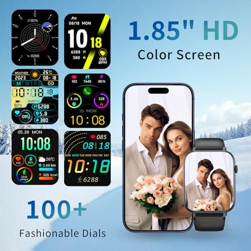Smartwatch Herren Damen, 1,85" HD Touchscreen Smart Watch mit Telefonfunktion, 100+ Sportmodi Sportuhr mit Schrittzähler/Schlafmonitor/Herzfrequenzmonitor, IP68 Wasserdicht Fitnessuhr für iOS Android – Bild 6
