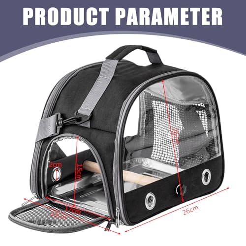 Vogel-Tragetasche mit Edelstahl-Tablett und Stehstange, Vogel Transportbox, Atmungsaktiver Tragbarer Vogelkäfig für Wellensittich/Sittiche/Kleintiere, Bird Transport Box(Schwarz) – Bild 3