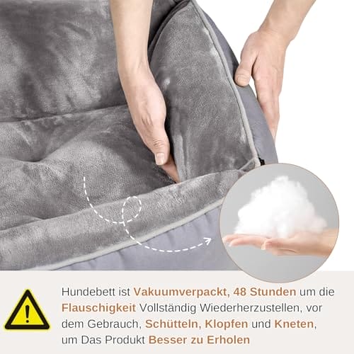 Dogat Hundebett waschbar, Hundesofa, 89x64cm | 4 Größen (S-XL), Flanell-Oberfläche, rutschfest, Hundekissen mit Reißverschluss für kleine, mittlere & große Hunde, Grau – Bild 5