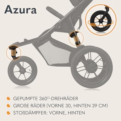 LIONELO AZURA Jogging-Kinderwagen von 6 Monaten bis 22 kg Dreirad-Jogging-Kinderwagen Verstellbare Rückenlehne in eine Liegeposition Große Lufträder Vollständige Stoßdämpfung XXL-Verdeck – Bild 5