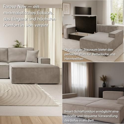Selsey Sofa Ecksofa Eckcouch Schlafsofa Couch Mit Stauraum Schlaffunktion Pflegeleicht Polyurethanschaum L Form Rechts Farese Beige Cordoptik – Bild 5