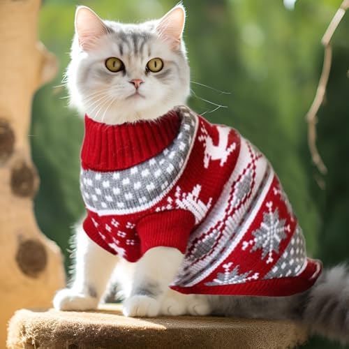 XIMEY Katzenpullover, Katzen Weihnachtskostüm, Pullover für Katzen, Hunde Kleine Weihnachtspullover, Weihnachtsoutfit Katze, Christmas Sweater Cat, Weihnachts Katze Kleidung (A, M) – Bild 4