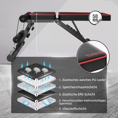 YOLEO klappbare Hantelbank Multifunktion Training Fitness Bank Bauchtrainer Schrägbank mit 6-Fach Verstellbarer Rückenlehne/3-Fach verstellbarer Sitzkissen,Belastung 300kg – Bild 4