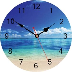 TAHEAT Blau Friedlich Meer Wanduhr, Leise Nicht tickend Schön Himmel Strand Runden Uhren, Leicht zu lesen Dekorativ Wanduhren für die Küche Bad Wohnzimmer Startseite Kunst Dekor, 34 cm
