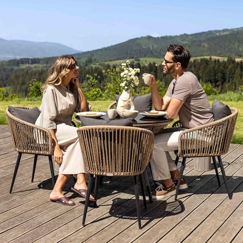 di volio Gartenmöbel-Set RIETI Beige/Grau, Terrassenmöbel aus Polyrattan und Stahl, Gartenmöbel für 4 Personen - Couchtisch & 4 Stühle – Bild 5